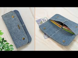 DIY Simple  Denim Long Wallet Out of Old Jeans | Wallet Tutorial | Upcycled Craft
