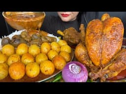 ASMR EATING WHOLE CHICKEN CURRY,EGG CURRY,MUTTON CURRY,LIVER CURRY