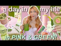 PINK & GREEN themed day in my life!!  (outfits, decor, food) 🌷🩰✮⋆🌱 ₊˚✧