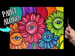 👁️EP235-  'All Seeing Sunflowers' easy groovy whimsical acrylic painting tutorial