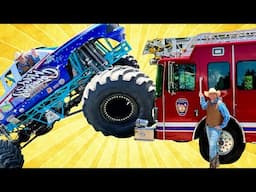Monster Truck and Fire Truck Tour for Kids with Cowboy Jack