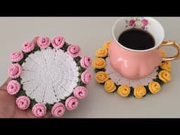 💐Crochet Pink Rose Bouquet Coaster | Easy & Elegant Tutorial