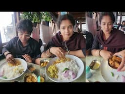দার্জিলিঙে পাহাড়ের কোলে দুপুরের লাঞ্চ বিকেলে দারুন খেলাম। চিকেন থালি ডিম্ থালি।