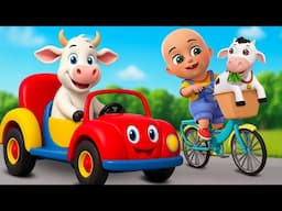 Wheels On The Bus Go Round And Round | Cow Animal Farm Pet Song | Nursery Rhymes and Kids