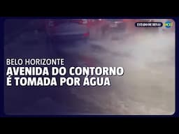 Avenida do Contorno é tomada por água e assusta motoristas em BH