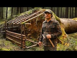 Building A Survival Shelter Under A Tree Root | Stealth Woodland Cabin | Bushcraft Survival Hideout