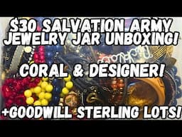 CORAL! 925 SILVER! CHLOE! 😍 Salvation Army Jewelry Jar Unboxing + Goodwill Sterling Lots #jewelryjar