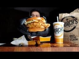 church's texas chicken mexicana sandwich with jalapeño poppers | mukbang asmr (no talking)