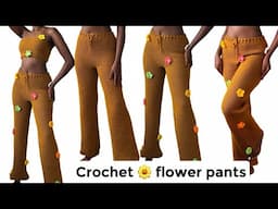 Crochet flower pants / trousers | crochet palazzo pants tutorial