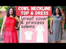 GORGEOUS Easy to sew COWL neck top & dress. Princess seams + cup sizes. Simien (Itch to Stitch)