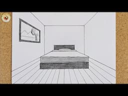 1 point perspective draw |  Easy drawing of a bedroom in one-point perspective | رسم غرفة بالمنظور