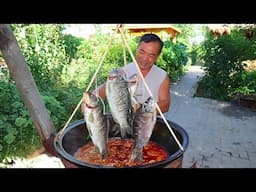 BEST Way to Steam Fish! Mix With Fat Intestine Stew in Huge Pot! Full of Aroma!| Uncle Rural Gourmet