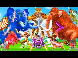 5 Giant Mammoth Elephant Cow Vs Giant Behemoth Vs 5 Giant Lion Tiger Wolf Cub Saved By Wolly Mammoth