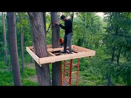 Man Builds DIY TREEHOUSE 16ft HIGH in the Forest | Start to Finish by @Wild_Hammer
