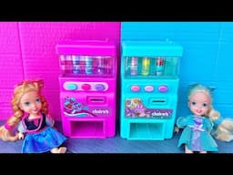 Elsa and Anna toddlers get drinks from the vending machine