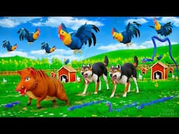 Funny Animal Battle! Dog and Rooster’s Heroic Rescue vs Pig and Snake’s Farm Mischief