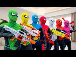 What If 7 SPIDER-MAN in 1 HOUSE..? || Hey All SuperHero , Go To Trainning Nerf Gun !! - Follow Me
