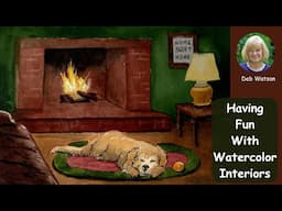 Have Fun with Watercolor Interior - Easy to Follow Watercolor Tutorial with Pen and Ink Dog
