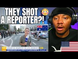 American reacts to Australian Reporter shot with rubber bullet at LA protest