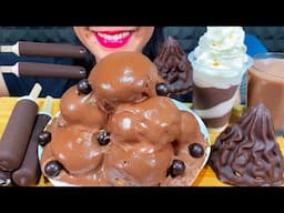 ASMR PROFITEROLE CAKE, CHOCOLATE ICE CREAM, PUDDING, CHOCOLATE DESSERT MASSIVE Eating Sounds