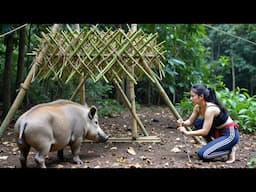 Full 45-Day Survival Video: Jungle Cabin Build, Hunting Wild Boar with Giant Pit Trap