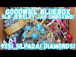 925 SILVER! SILPADA! DIAMOND! Goodwill BlueBox 5lb Jewelry Jar Unboxing #jewelryunboxing #jewelryjar
