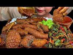 MUKBANG EATING||SPICY MUTTON HONEYCOMB CURRY, BURMESE PENNYWORT SALAD & WHITE RICE