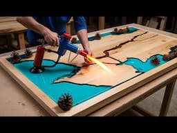 A Beautiful Piece Worth Seeing: The Table Is A Combination Of Fine Wood, Pine Cones And Epoxy Glue