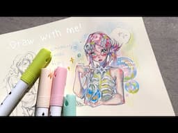 draw w/ me ✦ sketchbook doodles 🫧 packing orders, arrtx acrylic markers, anatomy practice...