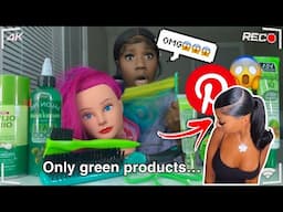 Doing a Pinterest hairstyle on my mannequin only using green products