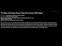The Black Hat Europe Network Operations Center (NOC) Report