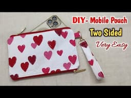 How to make Double Sided Mobile Pouch at Home | Mobile bag cutting and stitching | DIY Phone Bag