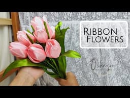DIY tulips/how to make satin ribbon flowers tulips easily/flower making tutorial