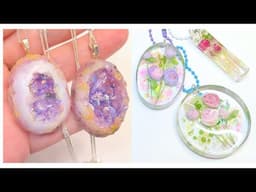 NEW Resin Jewelry Techniques! DIY Geode / Stone effect & Tiny Plastic wrap Roses
