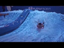 Aidan 2nd attempt with the FlowRider at Bora Parc,  Valcartier Resort, QC