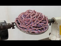 Amazing Woodturning Crazy - Art Bondage Through Soft Ropes On Wood Lathe