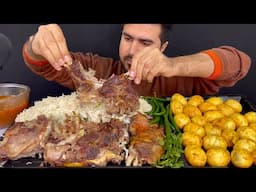 ASMR; EATING SPICY TANDOORI RAOSTED MUTTON+30 EGGS WITH RICE+GREEN CHILLIES+EXTRA GRAVY ｜｜ MUKBANG
