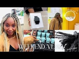 weekend vlog- blond era knotless braids, product review, garnier pop up, smart watch, 4c wash day