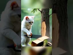 kucing putih jadi tukang potong kayu #ai #shortsviral #trendingshorts #catlovers #funnycats