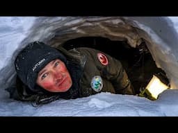 Survival Camping Under Snow - Giant Winter Bushcraft Shelter in Mountains. Bushcraft Shelter