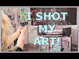 SHOOT A GUN AND MAKE ART! Fun art with fluid acrylic paint, balloons, spin art and a pellet gun!