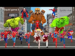 Siêu nhân nhện🔴Spider-Man attack Hulk green rescue Squid game 3 vs Tung tung tung sahur vs Superman