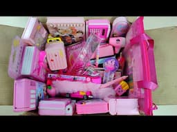 💖pink stationery items, pencil box, eraser, toy collection, box full of stationery collection