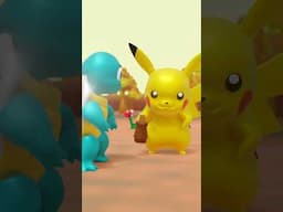 Pikachu and Squirtle Admire a Pink Flower in Autumn