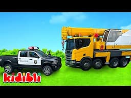 Zabawki radiowozy, ciężarówki, pojazdy budowlane 🚧 Wesołe wideo z pojazdami dla dzieci | Kidibli