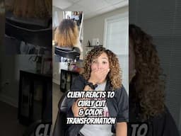 Client Reacts to Curly Cut & Color Transformation #curlspecialist #curlyhair