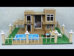 Cardboard House #117 / How To Make a Beautiful Villa With Swimming Pool / School Project
