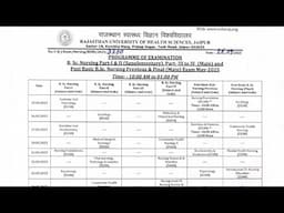 RUHS Datesheet:- B.sc Nursing// Post B.sc Nursing.