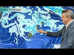 More thundery downpours, easing Friday, cooler air Sun/Mon