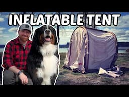 Camping with My Giant Dog – Inflatable Tent Setup & Campfire Smash Burgers